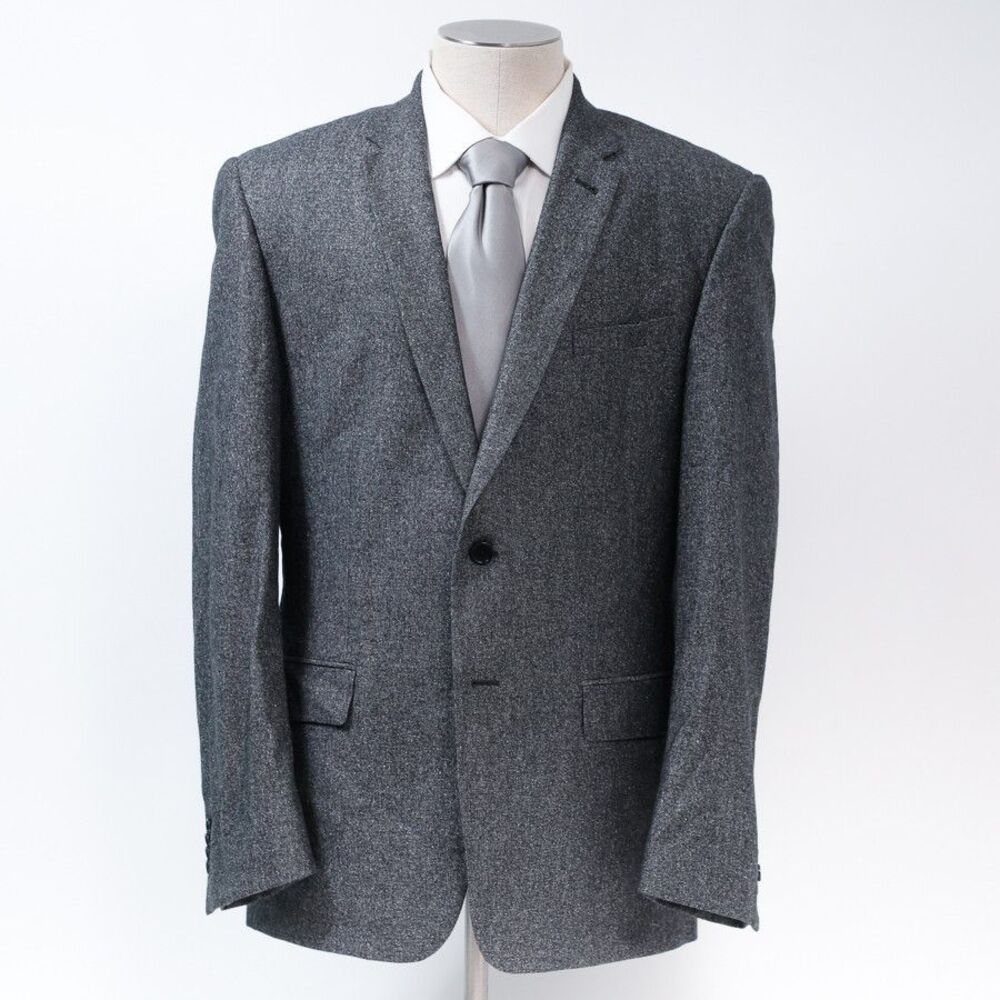 John Varvatos Soho Fit Wool & Silk Textured Gray Made in Portugal Blazer, 44R